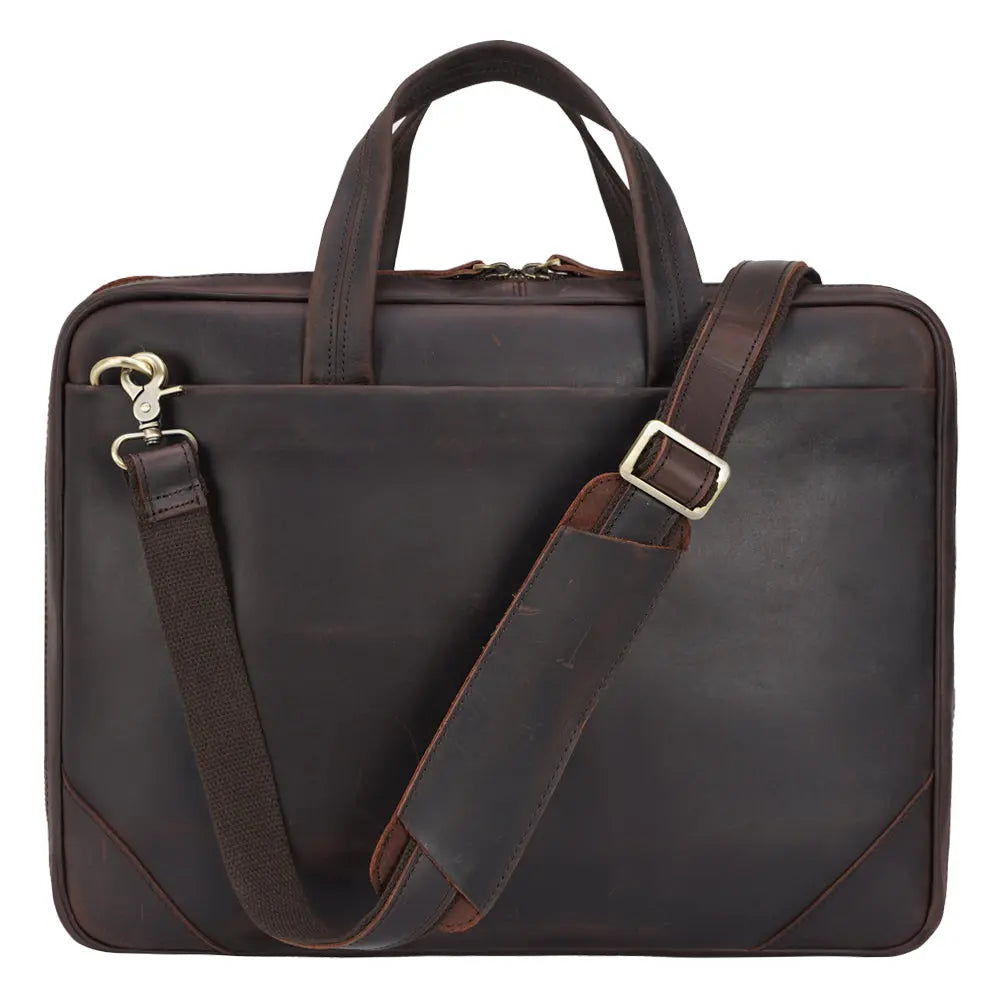 TIDING Dropshipping Men Crazy Horse Leather 15.6 Inch Laptop Bags Briefcase Genuine Leather Business Office Briefcase Bag - Suncollections