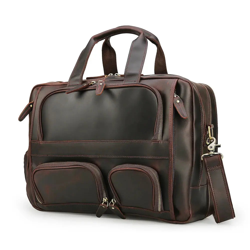 TIDING Dropshipping Men Crazy Horse Leather 15.6 Inch Laptop Bags Briefcase Genuine Leather Business Office Briefcase Bag - Suncollections
