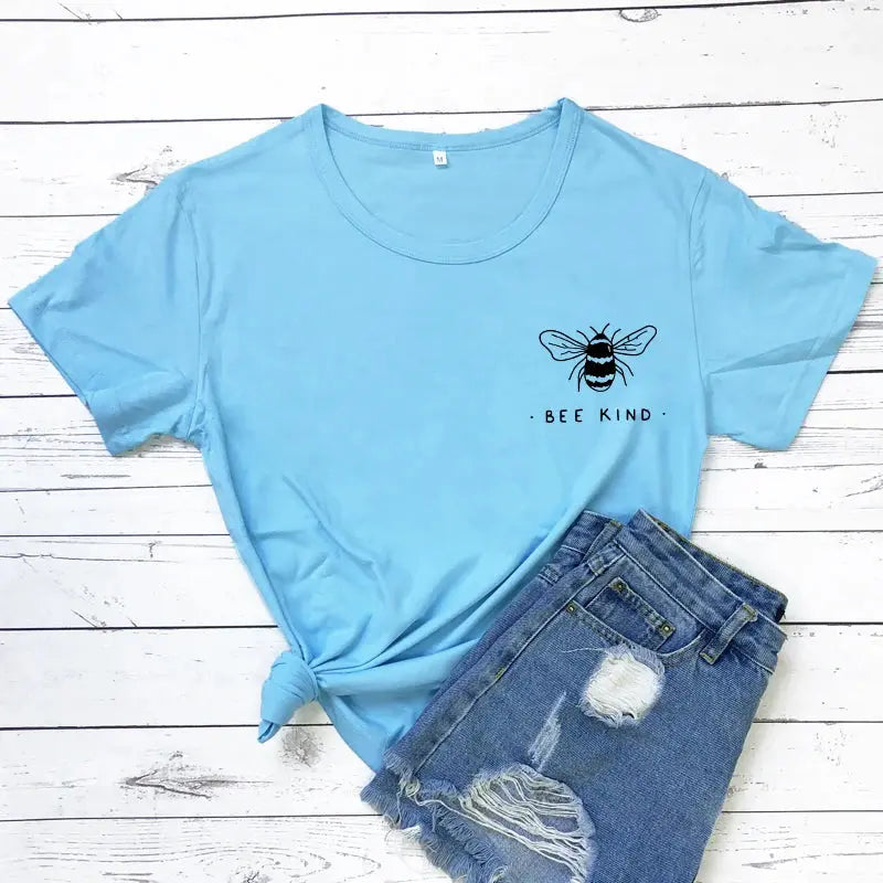 Cute Bee Kind Pocket Print T-shirt Funny Women Inspirational Quote Kindness Tshirt Unisex Be A Nice Human Christian Tops Tees - Suncollections