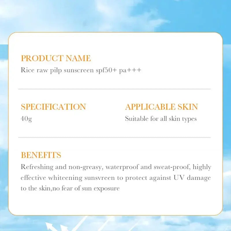 BIOAQUA Rice Raw Pulp Spf 50+ Sunscreen For Face Body Neck Back Protector Solar Blocker Brightening Facial Sun Cream Body Care - Suncollections