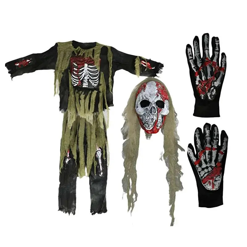 2025 New Arrival Scary Boy Burning Creepy Dead Halloween Fancy Dress Up Kids Skeleton Zombie Costume Suncollections