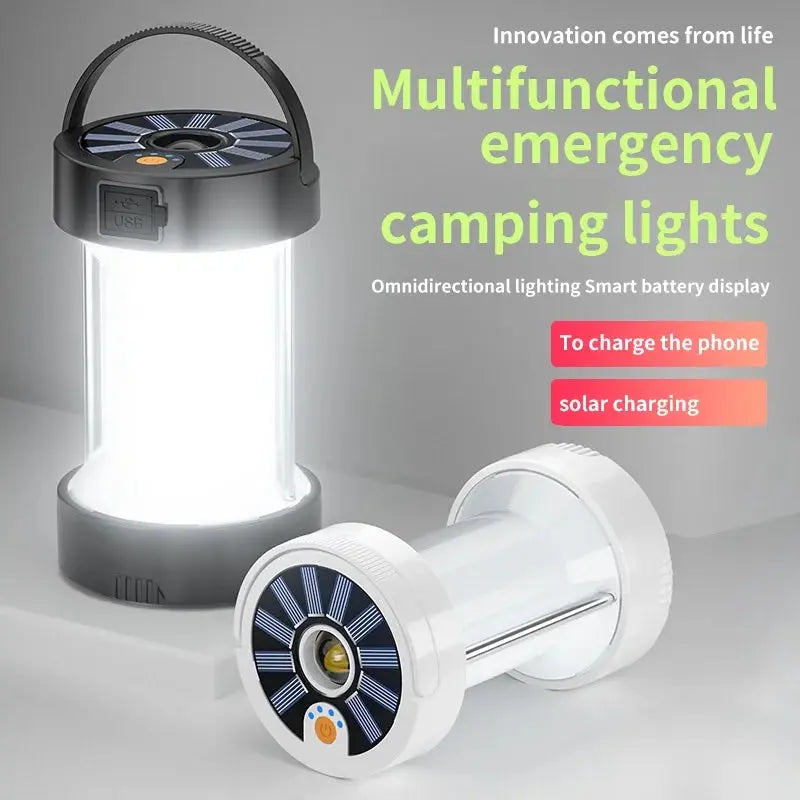 Camping Light LED Lantern Outdoor Waterproof Emergency Portable USB Rechargeable Multifunctional Tent Lamp Flashlight - Suncollections