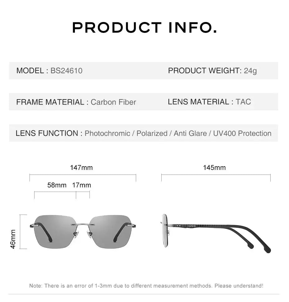 CAPONI Sunglasses Men Polarized Outdoor Ultra Light Pure Titanium Black Sunglasses Original Designer Photochromic Shade BS23503 - Suncollections