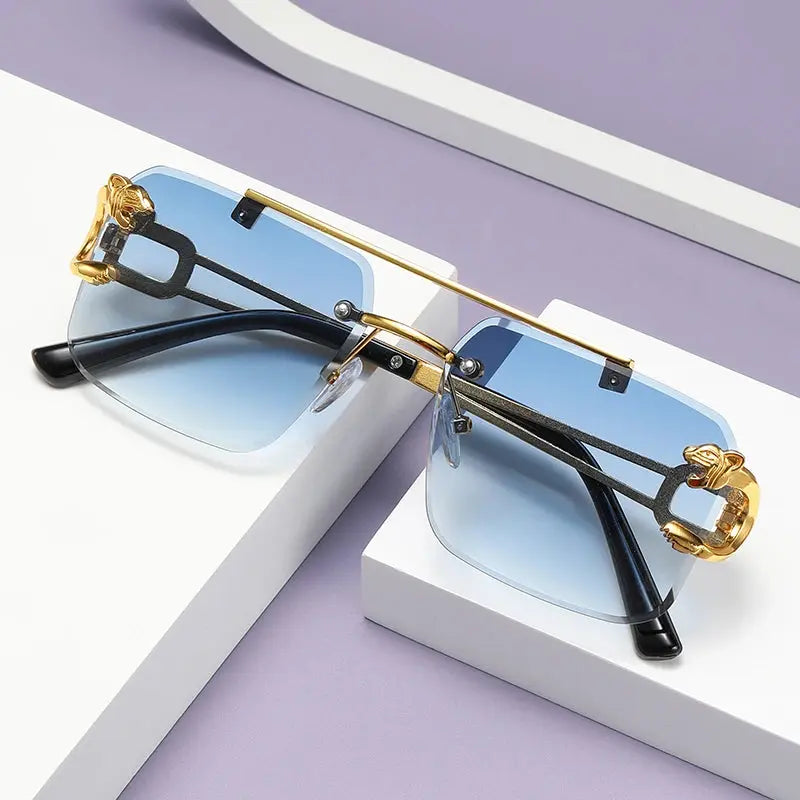 Fashion Rimless Square Double Bridge Sun Glasses Vintage Women Men Sunglasses UV400 - Suncollections