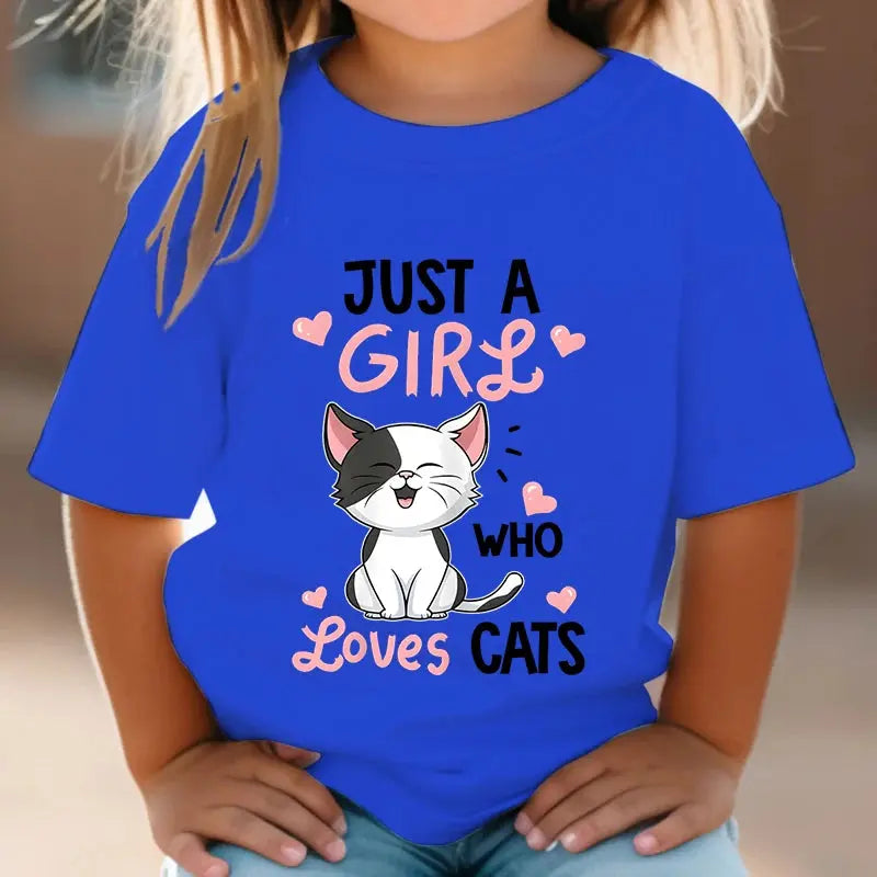 Just A Girl Who Loves Cats Tshirt Girls Y2k Harajuku Animal Summer Fashion Kids Clothes Funny Graphic Cute Cat Lover Streetwear - Suncollections