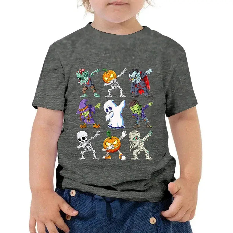 Kids Halloween T Shirt Skeleton Zombie Pumpkin Monster Dabbing T-Shirts Round Neck Funny Summer Halloween Boys Girls New Tshirt - Suncollections
