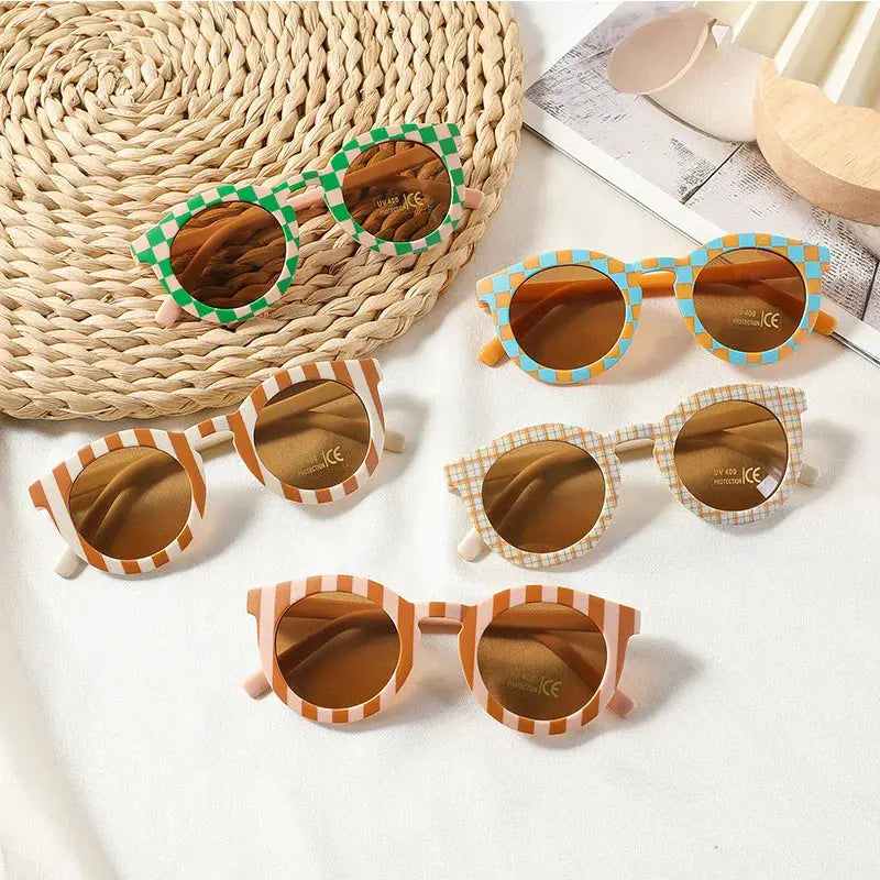 New Arrival 2-10 Years Kids Cute Round Sunglasses Boys Girls Baby Lattice Outdoor Children Fashion Cat Eye White Pink Shades - Suncollections