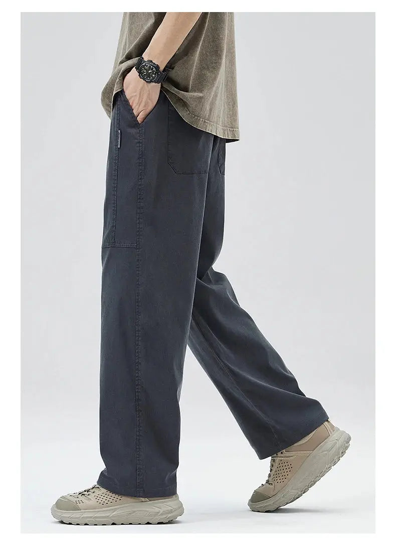 Men'S Tencel Straight Leg Casual Pants High Street Lightweight Summer Loose Fit Pants Man Washed Breathable Workwear Trousers Suncollections