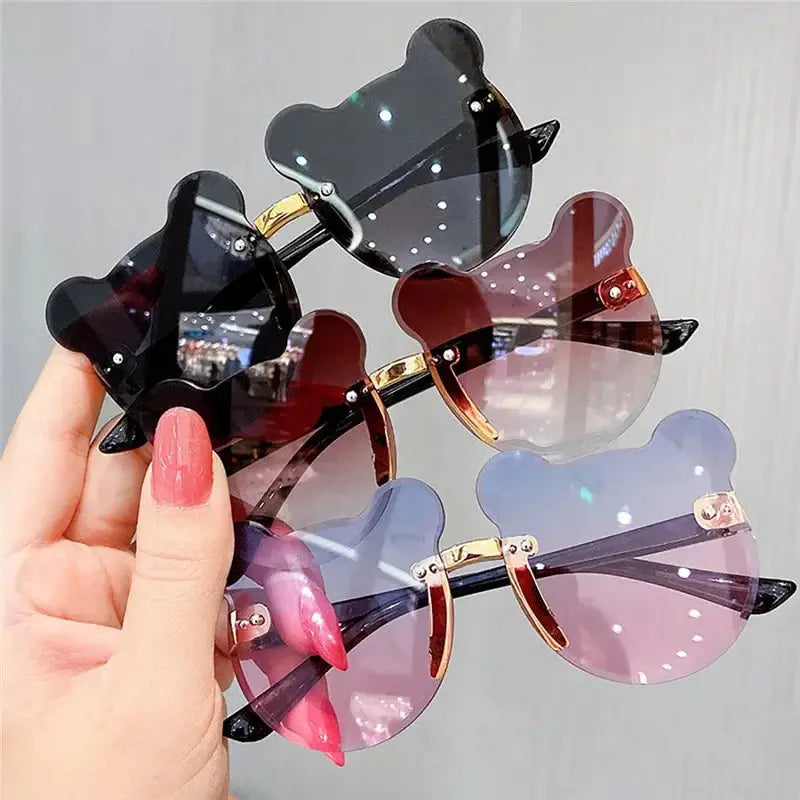 Fashionable New Outdoor Travel Skiing Sunglasses Cartoon Bear Sunglassess for Boy Girl Children Rimless Casual Sunglasses UV400 - Suncollections