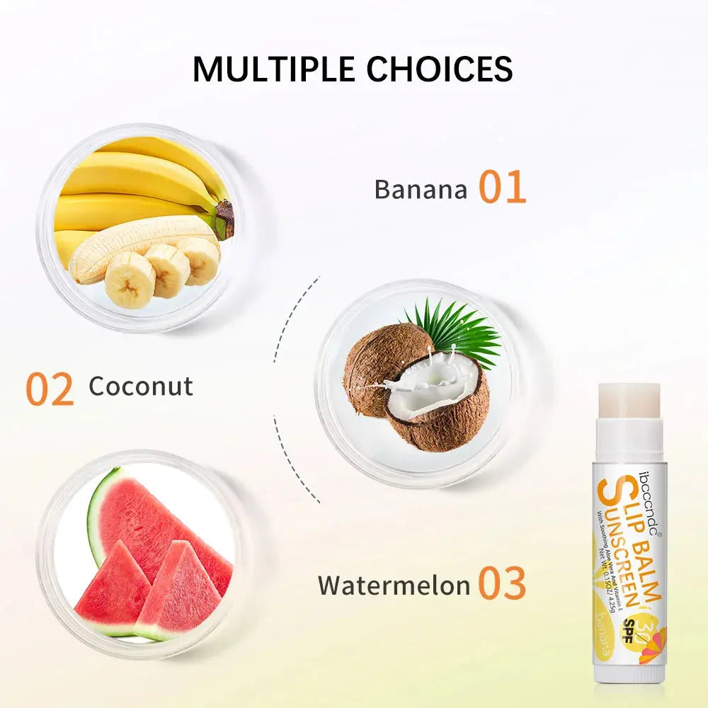 1 Piece Sunscreen Lip Balm SPF 30 UVA Protection Lips Moisturizer Watermelon Coconut Banana Flavor Colorless Lipstick Sun Care - Suncollections