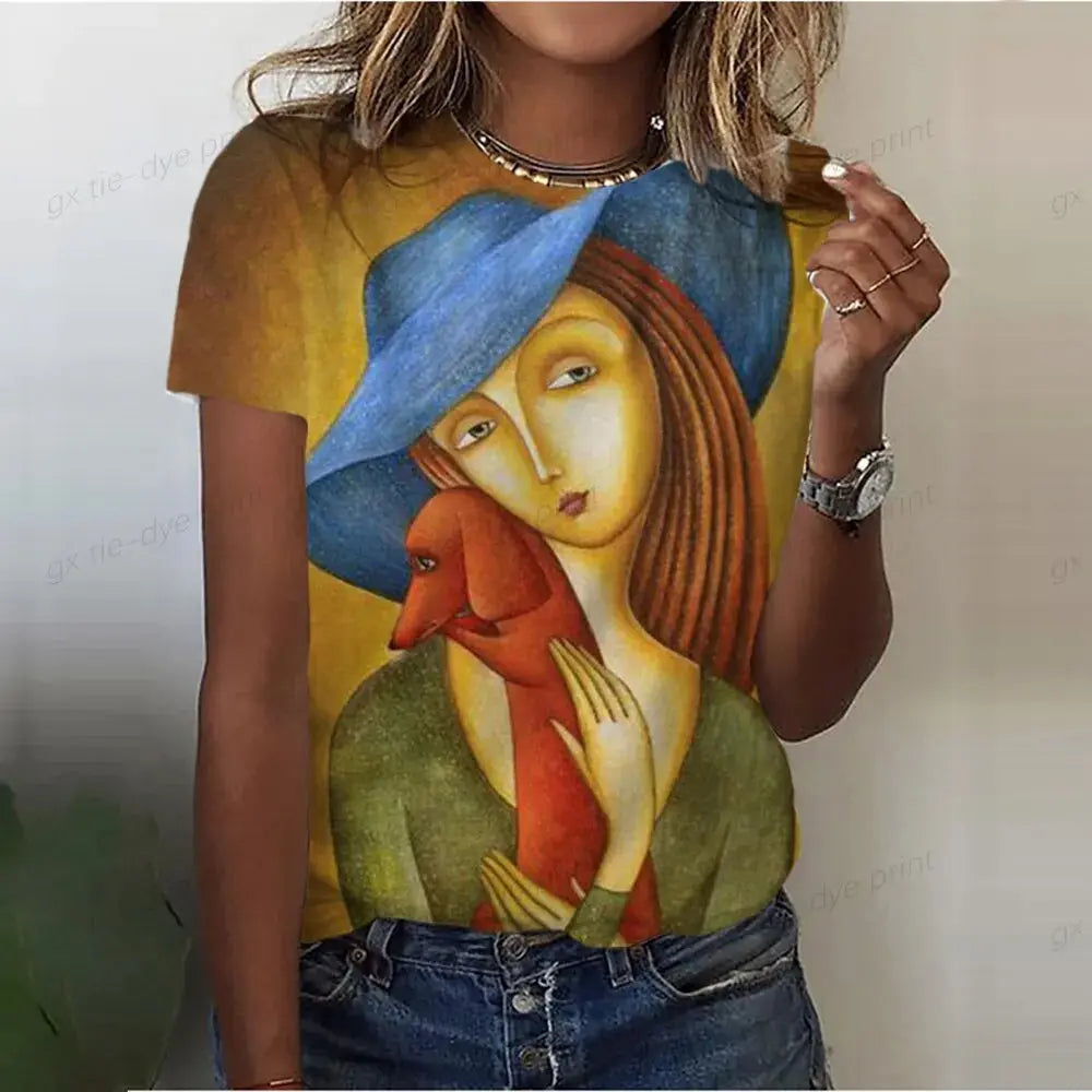 Summer Women's T-Shirts Girls Cute Print Short Sleeve Harajuku Fashion O-Neck Shirts Ladies Colorful Beautiful Shirt Tees - Suncollections