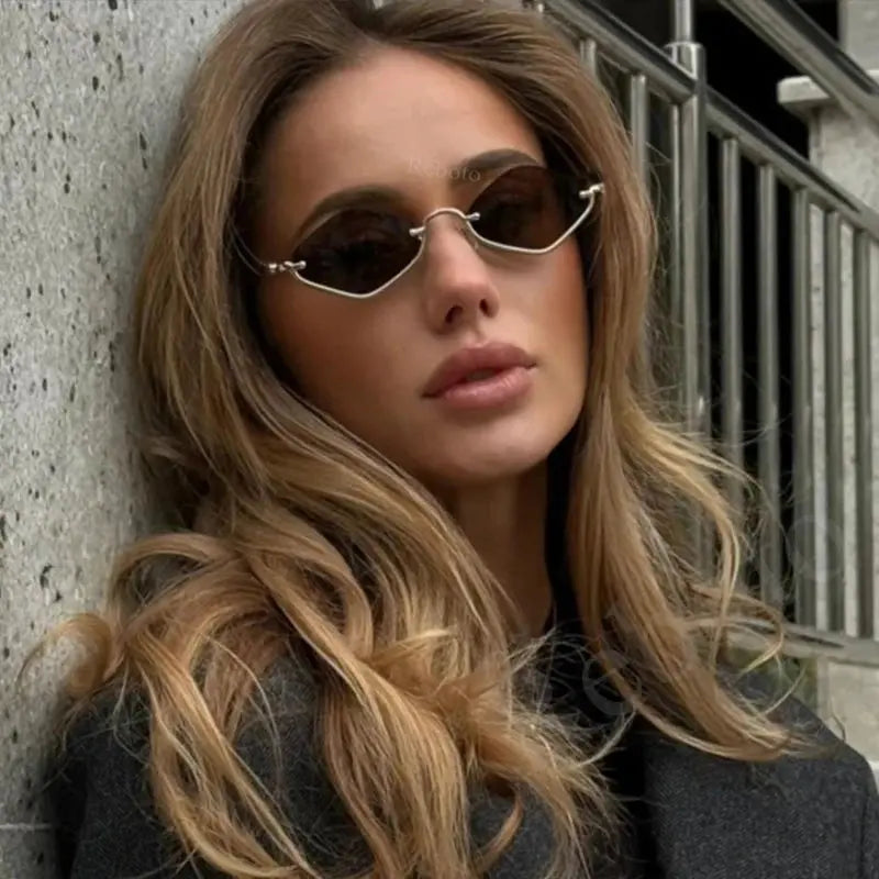 Fashion Small Polygonal Sunglasses Women Luxury Brand Metal Half Frame Sun Glasses Ladies Hipster sexy Cat Eye Shades Vintage - Suncollections