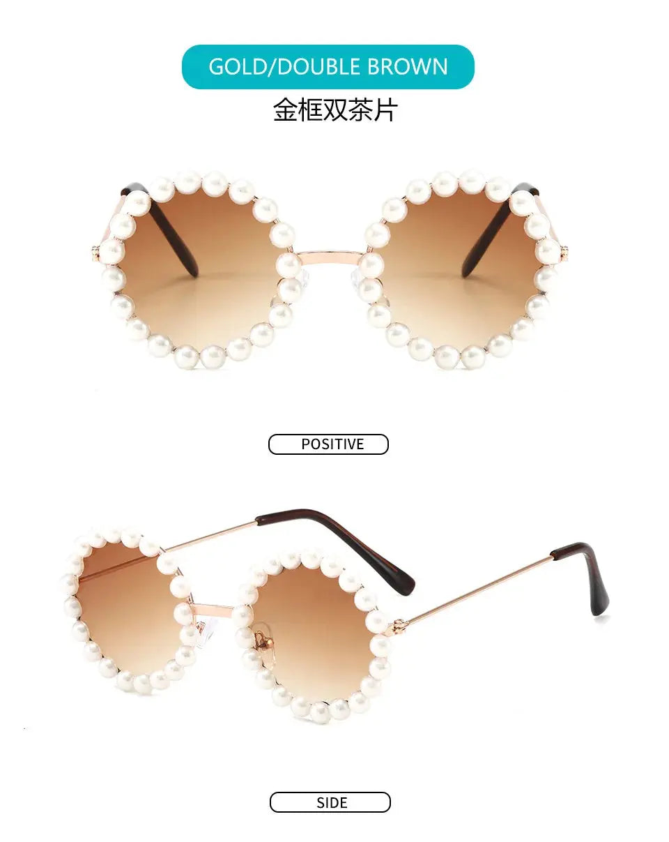 New Children's Circle Form Sunglasses Girl Decorative Pearl Frame Fashion Sun Glasses Cute Baby Outdoor Sunshade Eyewear UV400 - Suncollections