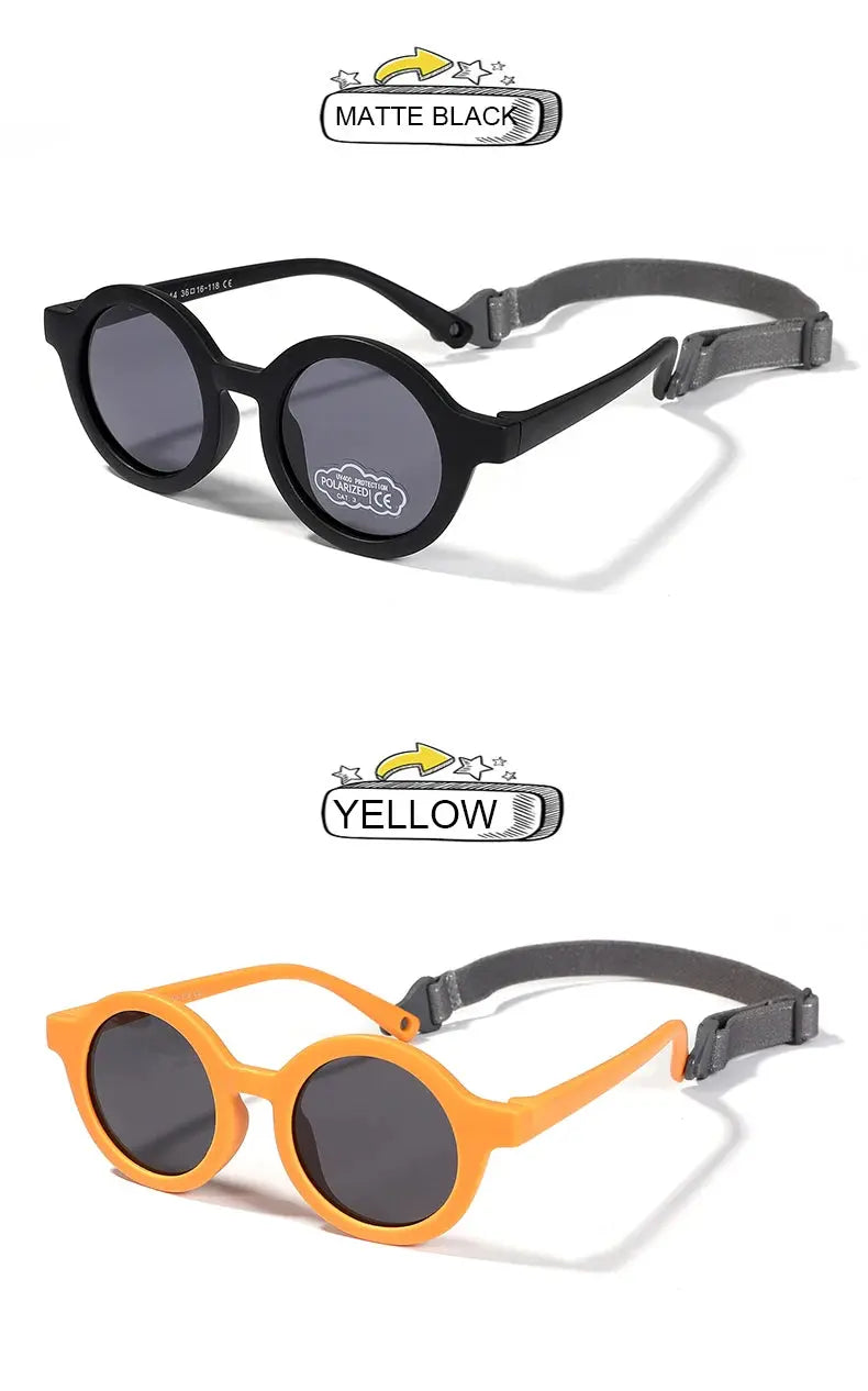 Baby Polarized Round Sunglasses Flexible Rubber Shades with Strap for Toddler Newborn Infant Ages 0-36 Months - Suncollections