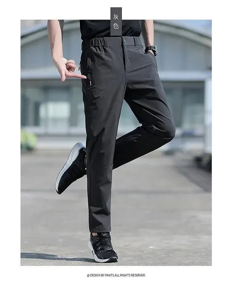 Ice Silk Men's Summer Pants Elastic Waist Straight Leg Trouser Male Quick Dry Big Size Large Plus Stretch 6XL 7XL Work Outdoor Suncollections