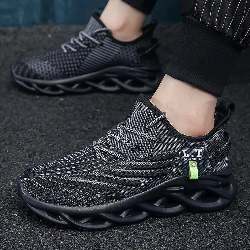 YRZL Men Sports Running Black Jogging Shoes Casual Sneakers Outdoor Breathable Mesh Women Light Shock-absorption Black Tennis Suncollections