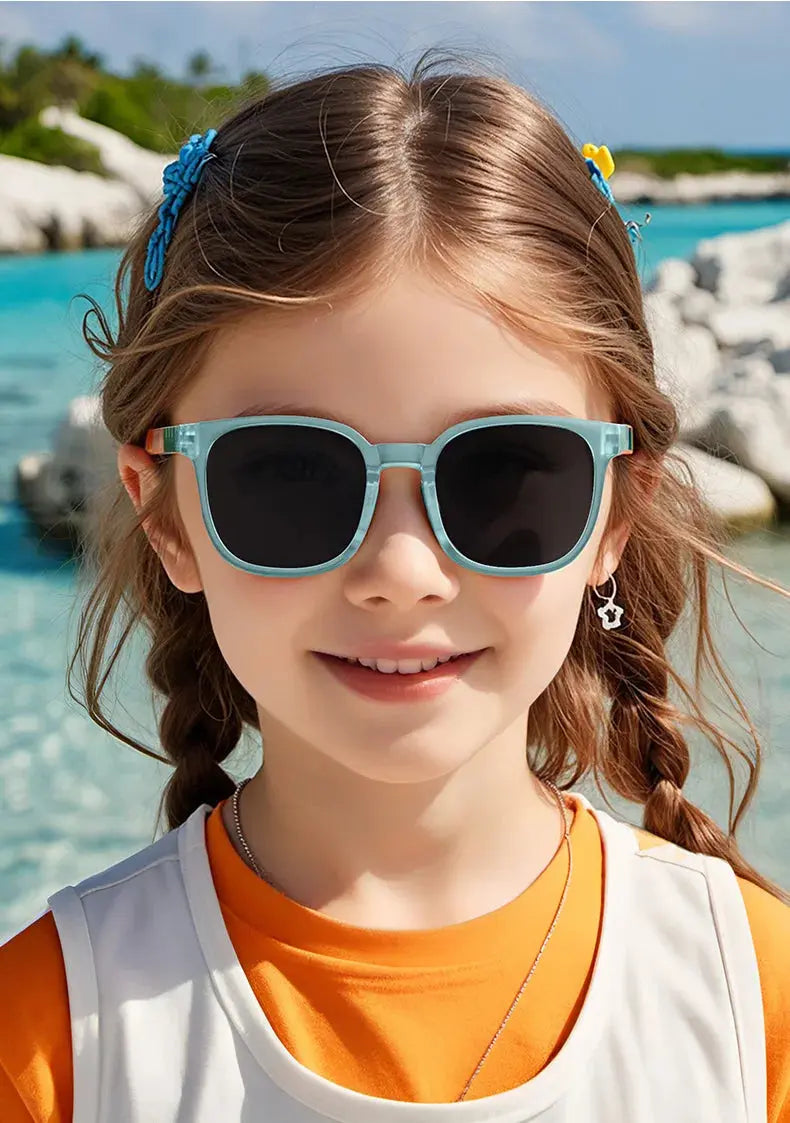 Fashion Silicone Square Sunglasses Contrasting Colours Jelly Colorful Frame Polarized Lens UV400 Boys Girls Age 3-12 - Suncollections