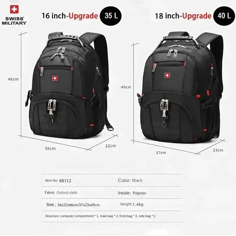 Waterproof Men's Backpack 15.6/17 Inch Laptop Backpacks School Travel Bags Swiss-style Large Capacity Business Bagpack Mochila - Suncollections