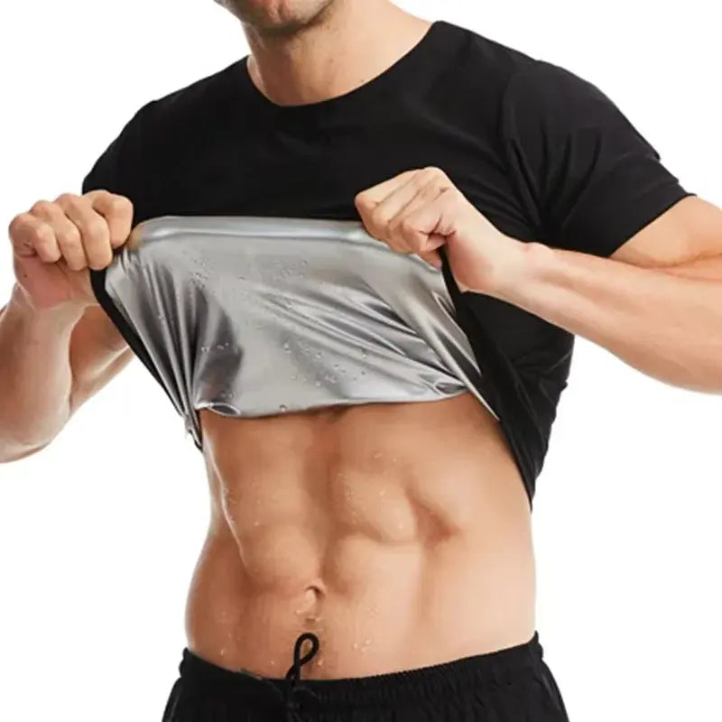 Sauna Sweat Shirt for Men Short Sleeves Body Shaper Gym Exercise Fitness - Suncollections