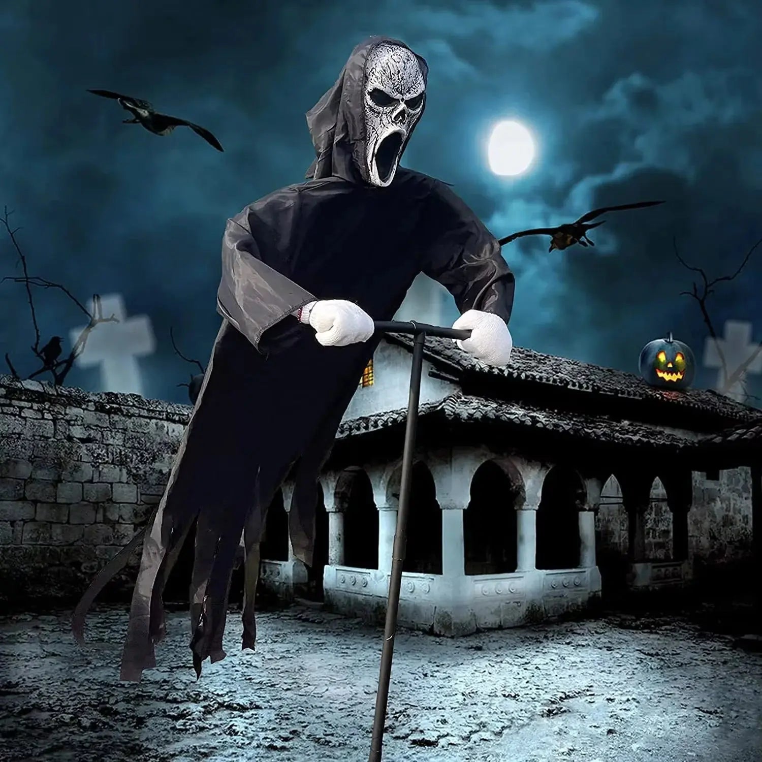 Garden Ghostface Scarecrow Halloween Decor Outside Hanging Scary Ghost Scarecrow Decorations Creative Courtyard Bird Repeller Suncollections