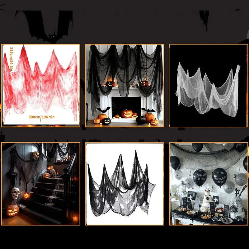 Halloween Decoration Gauze Black White Tattered Cloth With Blood Stains Stained Cloth for Decor Haunted House Secret Rooms Props Suncollections