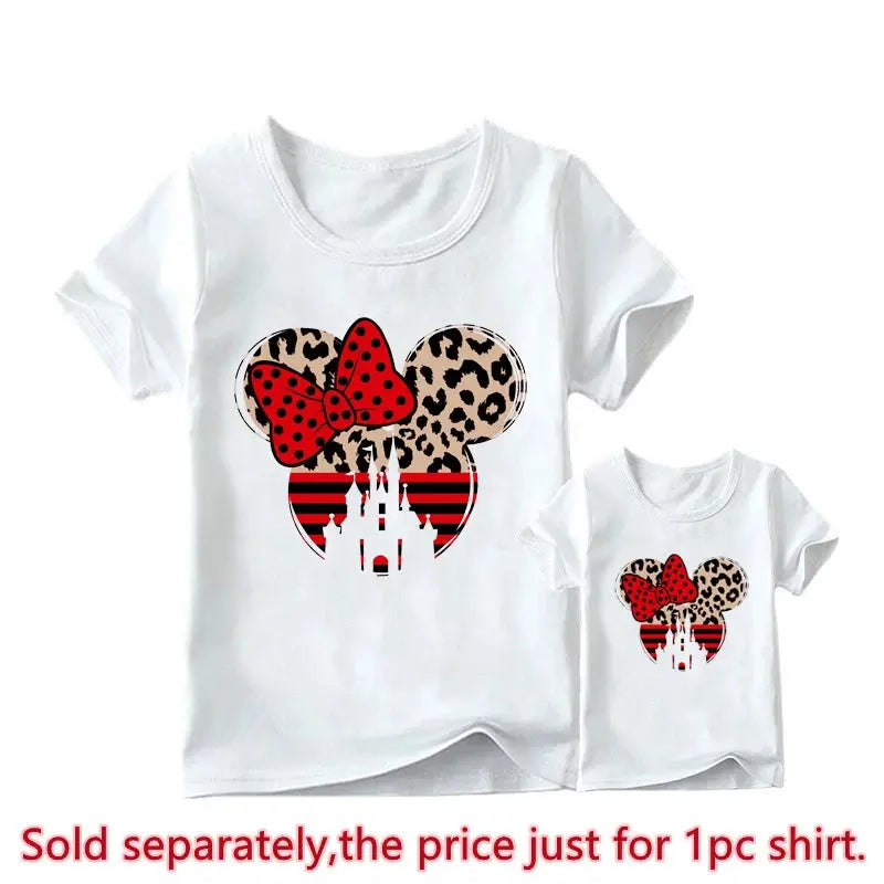 New Mother Kids Tshirts Funny Minnie Mouse Family Matching Outfits Summer White Short Sleeve Mother Daughter Matching Clothes - Suncollections