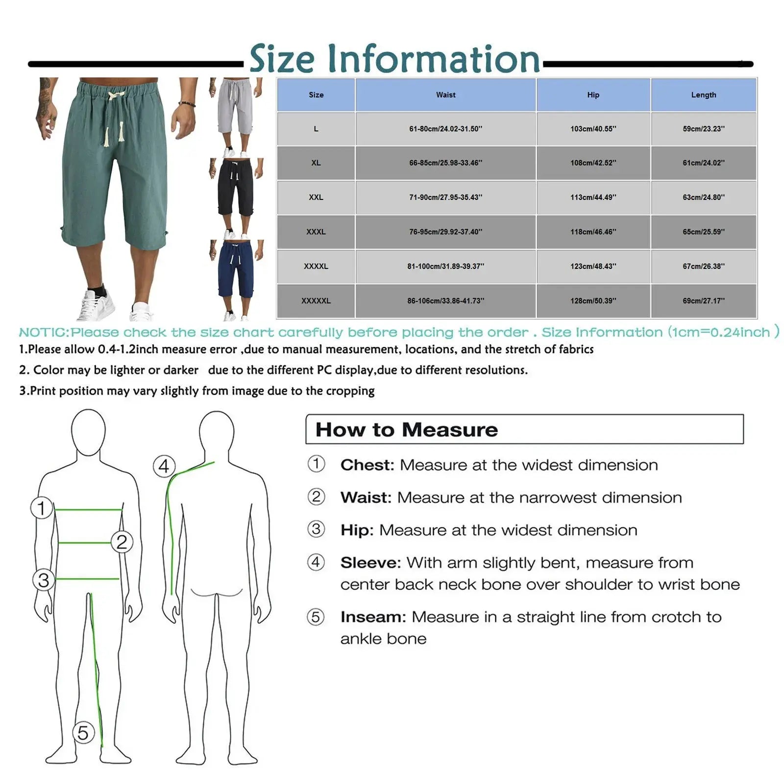 Cotton Linen Men'S Loose Tie Casual Pants Elastic Waist Beach Pants Linen Cropped Pants Suncollections