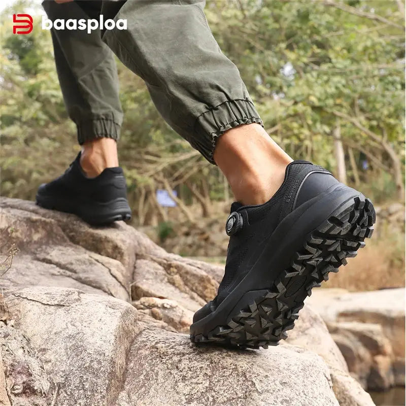 Baasploa New Men Outdoor Sneakers Mesh Breathable Rotating Button Hiking Shoes Male Comfort Rubber Sole Non-Slip Walking Shoes Suncollections
