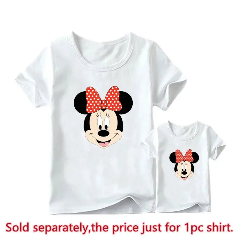New Mother Kids Tshirts Funny Minnie Mouse Family Matching Outfits Summer White Short Sleeve Mother Daughter Matching Clothes - Suncollections