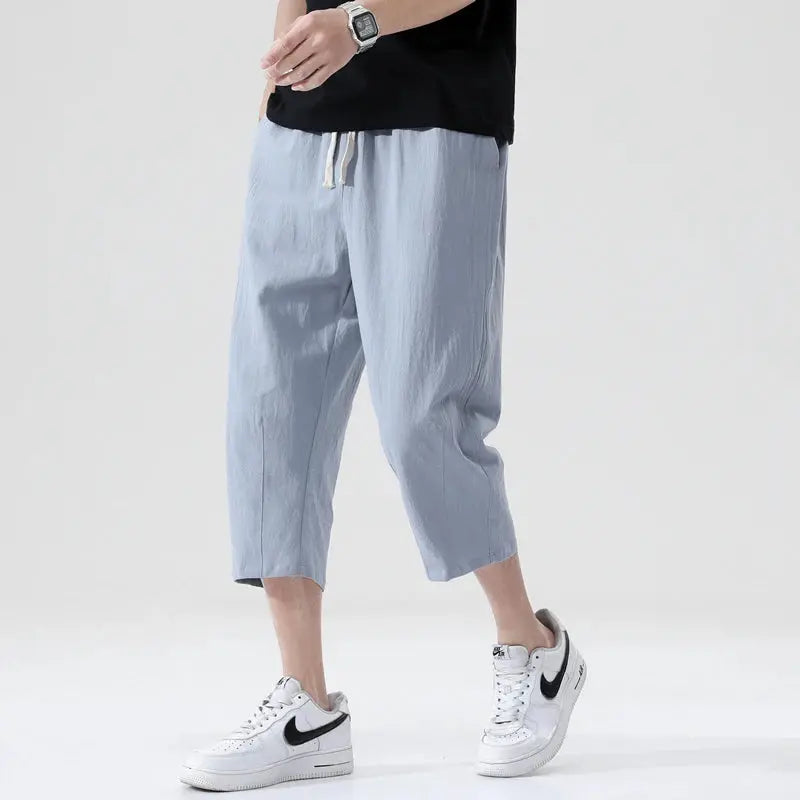 M-5XL 100% Cotton Cropped Pants Men's Summer Thin Pants Casual Beach Pants Men's Straight Leg Home Pants Suncollections