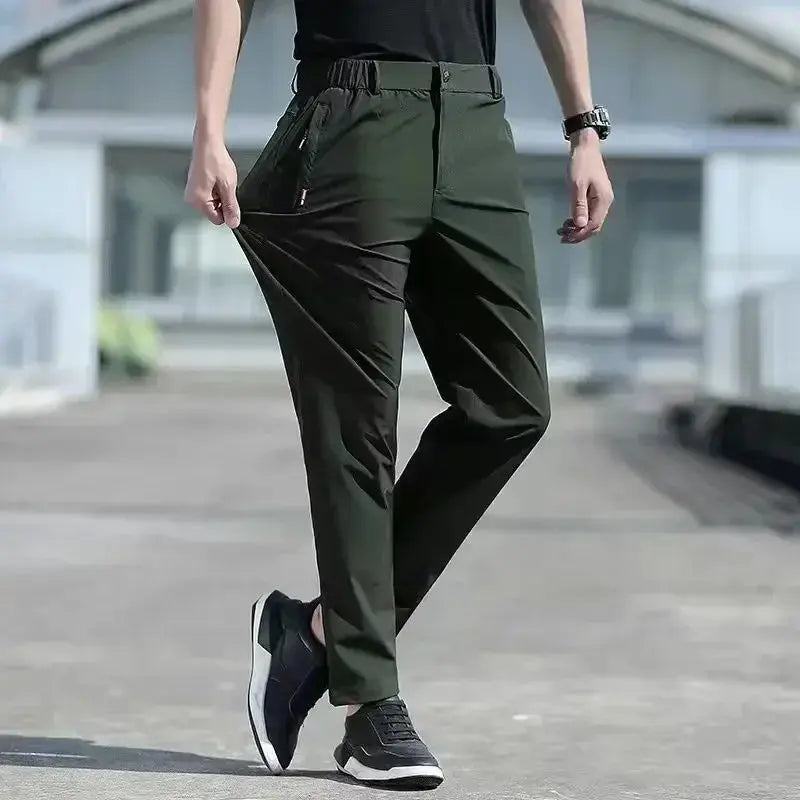 Ice Silk Men's Summer Pants Elastic Waist Straight Leg Trouser Male Quick Dry Big Size Large Plus Stretch 6XL 7XL Work Outdoor Suncollections