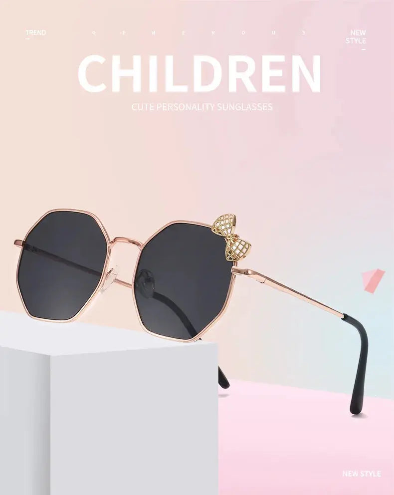 Trendy Fashion Boys and Girls Bow Metal Sunglasses B010 Polygon Trend Children's Sun Glasses Kids Outdoor UV400 Eyewear - Suncollections