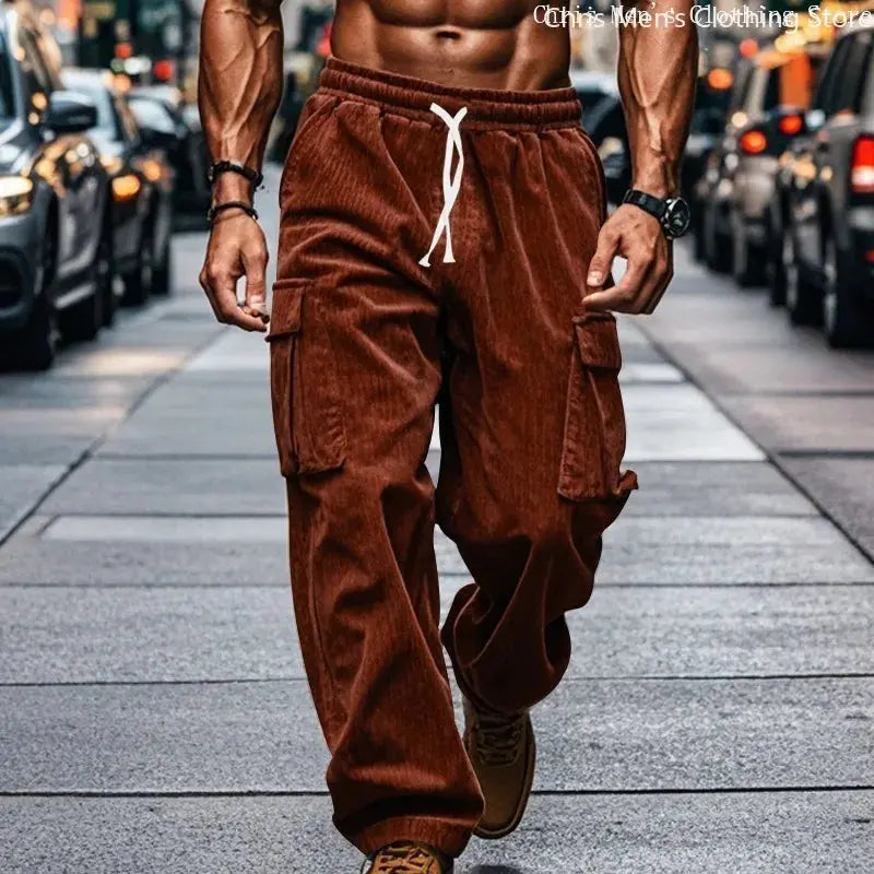 High-quality Corduroy Men's Work Pants, Business Casual Luxurious Loose Long Pants, Sports and Fitness Running Training Pants Suncollections