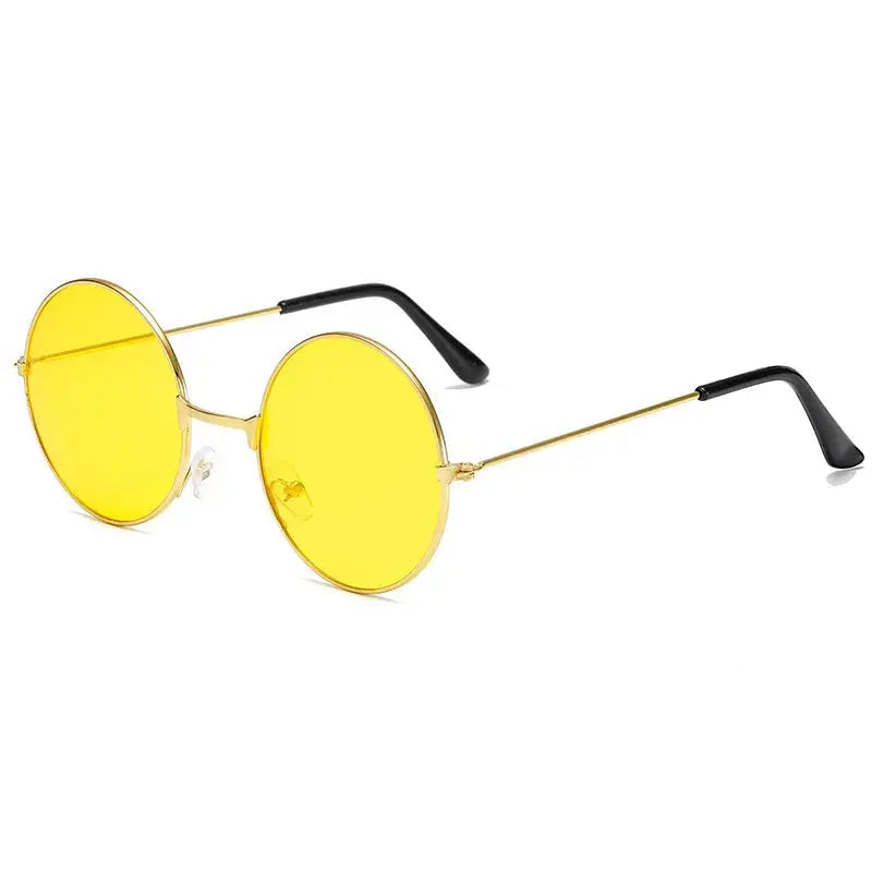 Retro Hippie Round Metal Frame Sunglasses Fashion Small Circle Sun Glasses Disco Party Candy Color Lens Eyewear for Women Men - Suncollections
