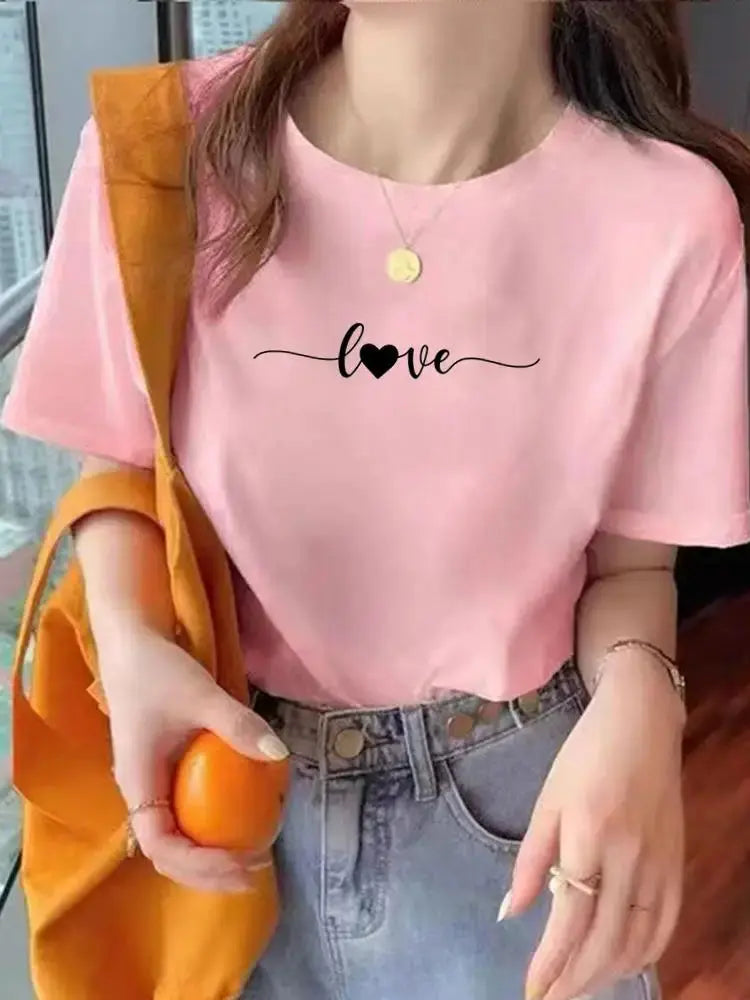 Leopard Love Heart Trend Cute Tee Top Fashion Summer Women Clothes O-neck Print Short Sleeve Clothing Graphic T-shirt T Shirt - Suncollections