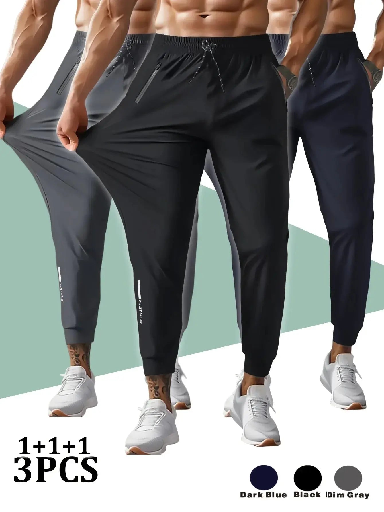 3 Pack Mens Jogger Pants Zipper Ankle Cuff Slim Fit Stretch Casual Running Lounge Sweatpants Trousers for Gym Workout Training Suncollections