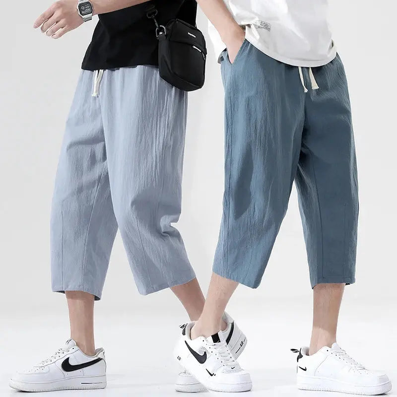 M-5XL 100% Cotton Cropped Pants Men's Summer Thin Pants Casual Beach Pants Men's Straight Leg Home Pants Suncollections