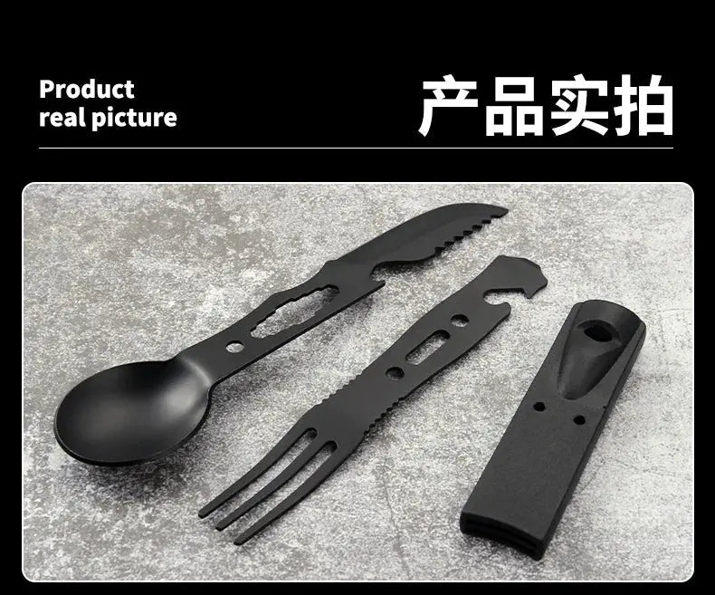 Outdoor Set Multi functional Camping Knives Camping Tableware Outdoor Wind Combination Stainless Steel with Whistle Spoon Fork - Suncollections