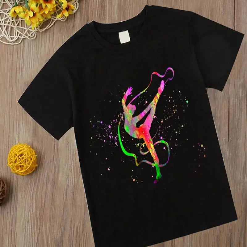 Watercolor Gymnastic Girl Print CuteChildren's T-Shirts Kids Black Tshirt GYM Excercise Sport Lover Birthday Gift Custom T Shirt - Suncollections