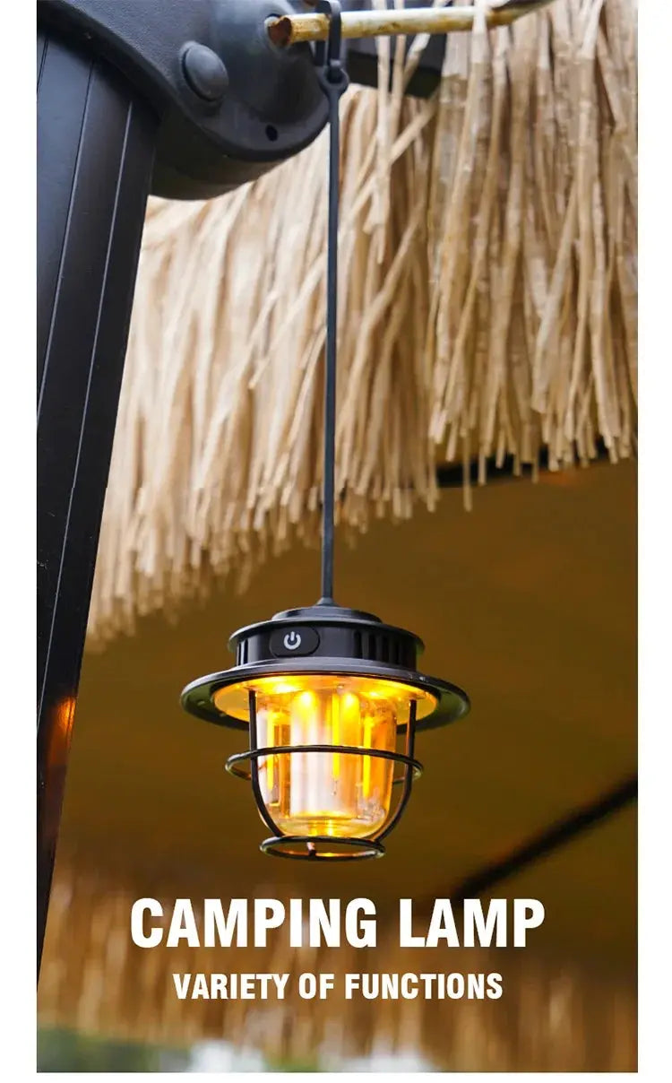 Retro Portable Camping Lantern Waterproof Emergency Light Stepless Dimmable Hanging Tent Lamp for Outdoor Hiking - Suncollections