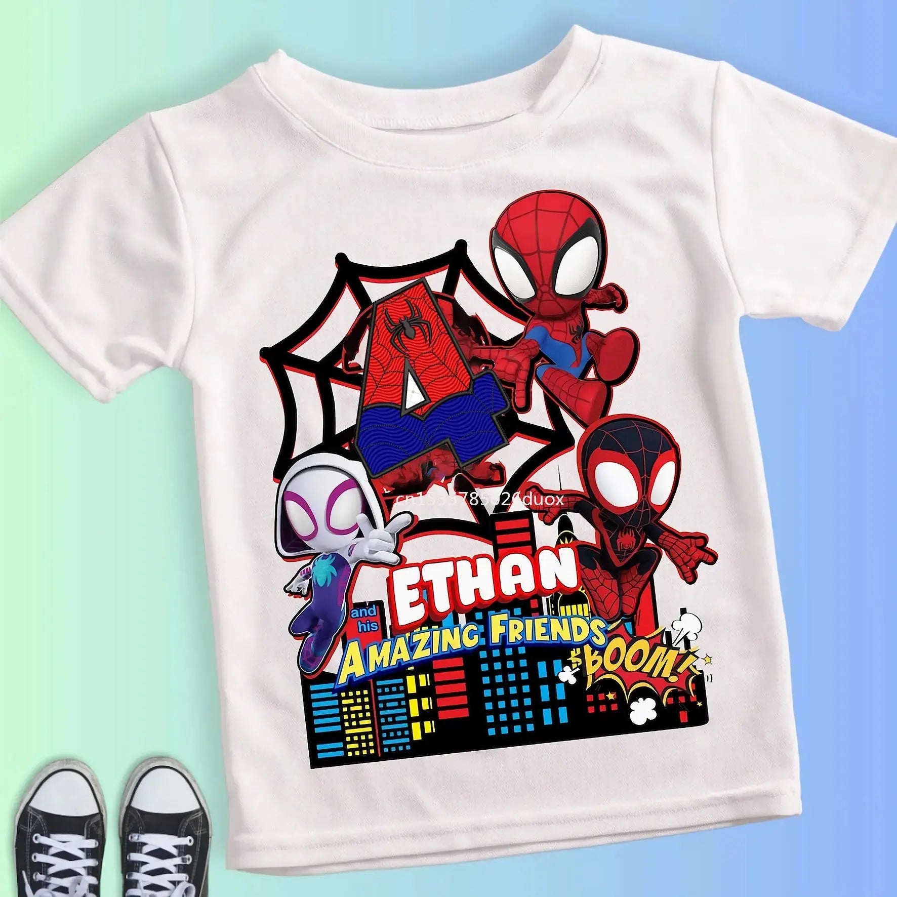 Summer Kid 2 3 4 5 6 7 8 9 Spider Man and His Friends Birthday White Shirt Spider-Man Customized Name Birthday Party Boy T-shirt - Suncollections