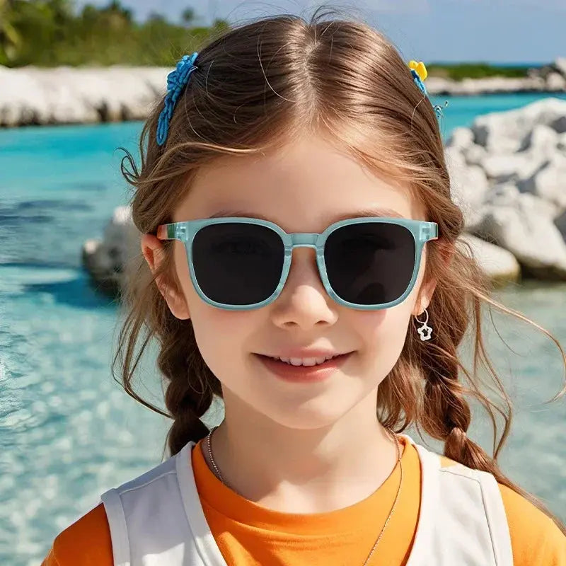 Fashion Silicone Square Sunglasses Contrasting Colours Jelly Colorful Frame Polarized Lens UV400 Boys Girls Age 3-12 - Suncollections