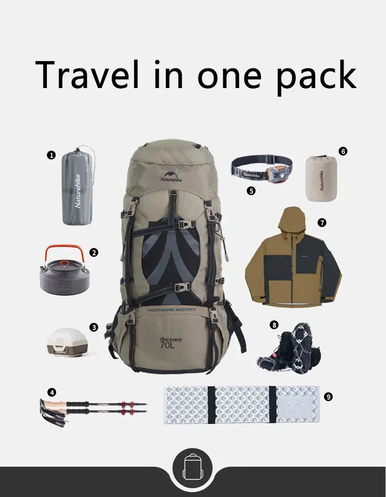 Naturehike 70L Camping Backpack Ergonomic Large Capacity Hiking Bags For Man With Rain Cover Outdoor Travel Trekking Backpacks - Suncollections