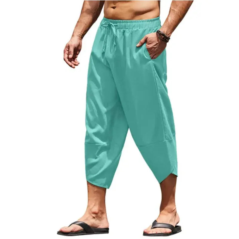 Men Summer Solid Color Capri Pants Harem Shorts Men Elastic Waist Drawstring 3/4 Length Cropped Trousers Baggy Sweatpants Suncollections