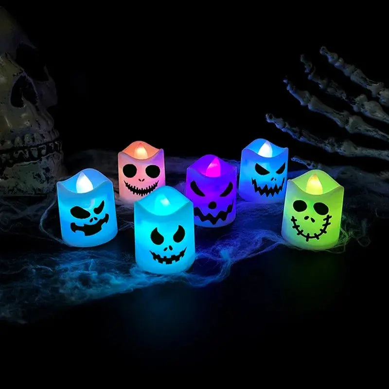 6pcs Halloween Led Ghost Pumpkin Candle Light Glowing Lamp Halloween Party Home Bar Decoration Haunted House Horror Props Suncollections