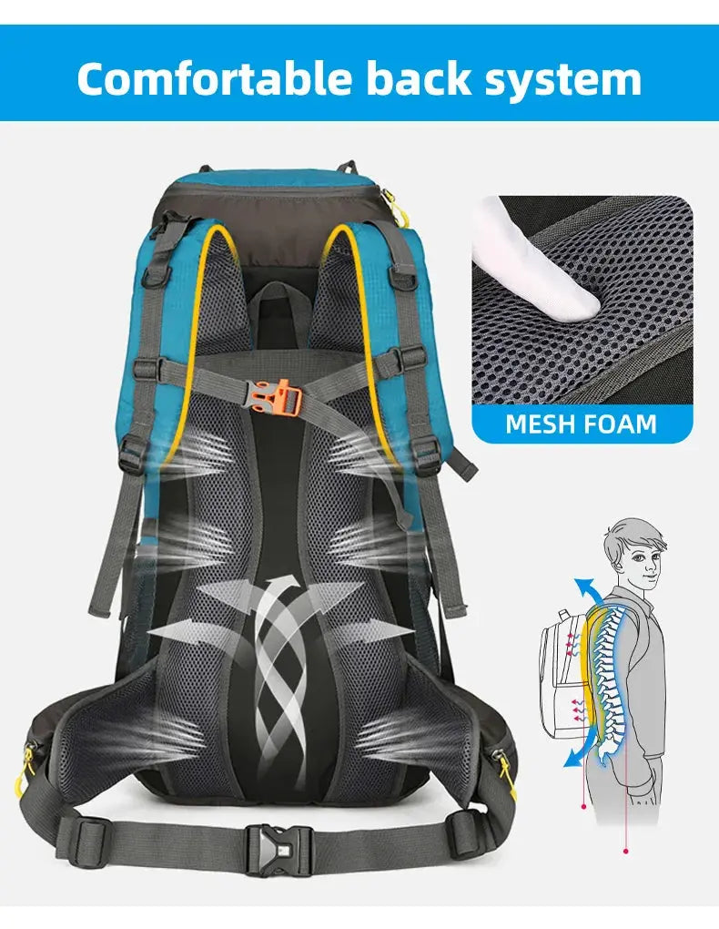 70L Camping Backpack Large Capacity Hiking Travel Outdoor Sports Waterproof Trekking Climbing Mountaineering Double Shoulder Bag - Suncollections