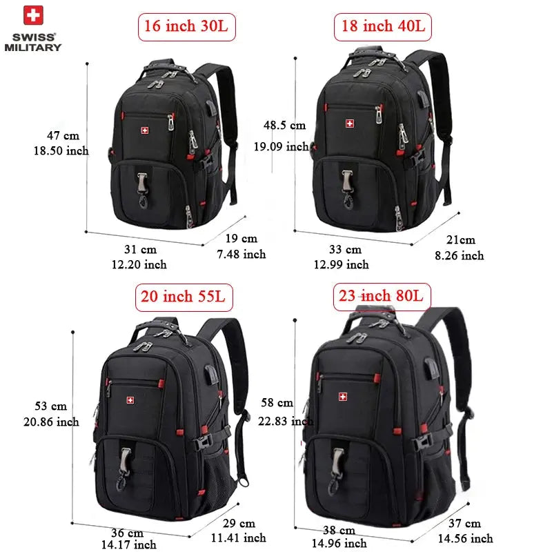 SWISS 17" Laptop Backpack Waterproof USB Charge Port - Suncollections