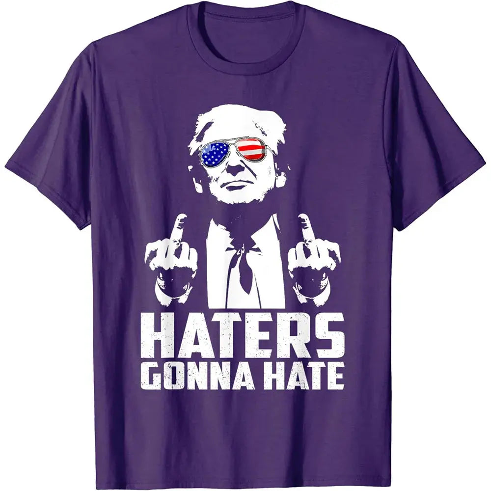 Funny Haters Gonna Hate T-shirt Donald Trump Middle Finger Graphic T Shirts for Mens Clothing Casual Polyester Tee Shirt Women - Suncollections