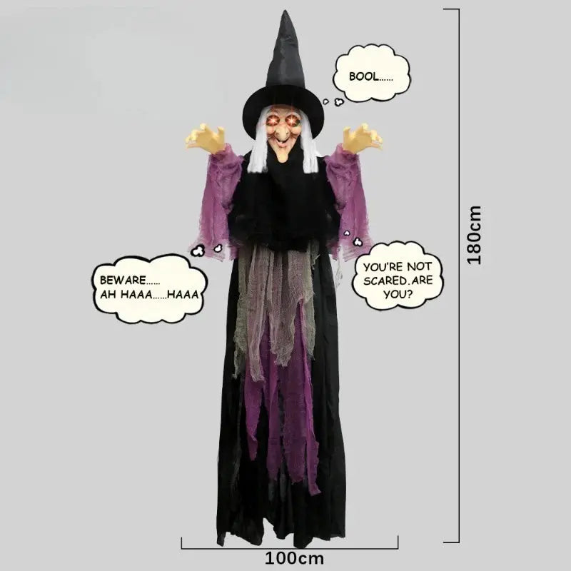 Halloween Life Size Talking Witch Outdoor Purple Spooky Animatronic Witch Decor Prop Halloween Decoration Red Eye Animated Witch Suncollections