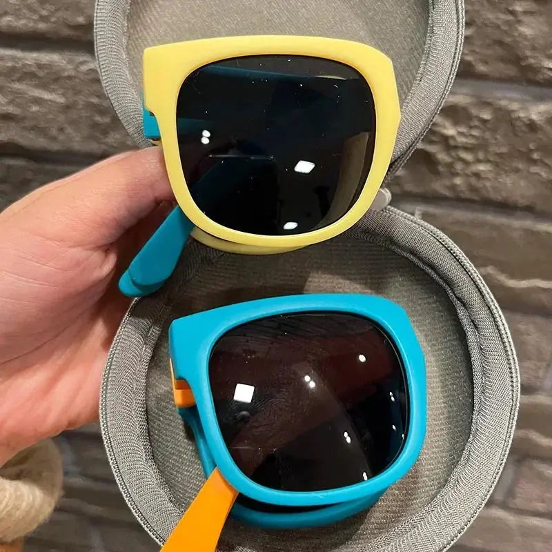 Kids Outdoor Foldable Sunglasses Baby Boys Girls Travel Goggle Shades Eyewear Vintage Square Frame UV Sun Glasses for Children - Suncollections